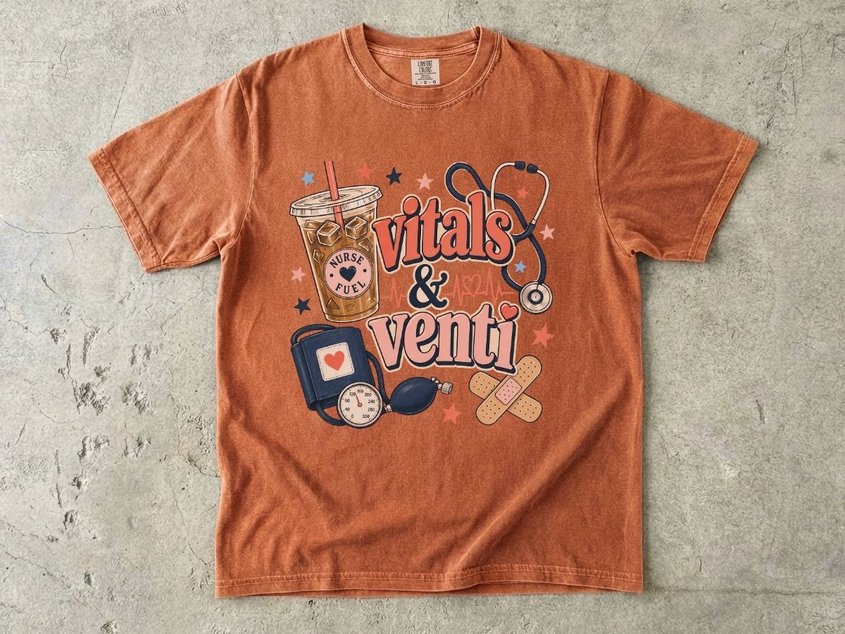 Vitals & Venti T-Shirt — Nurse & Healthcare Coffee Lovers Tee