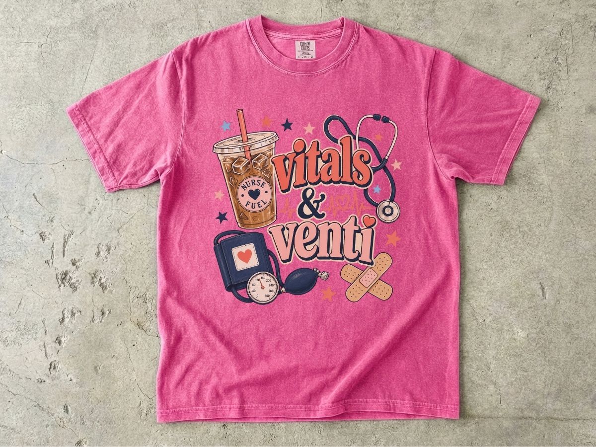 Vitals & Venti T-Shirt — Nurse & Healthcare Coffee Lovers Tee