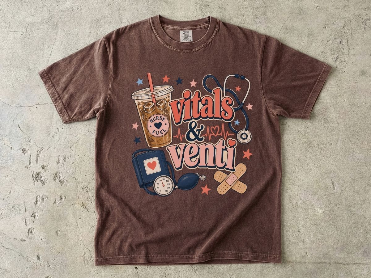 Vitals & Venti T-Shirt — Nurse & Healthcare Coffee Lovers Tee