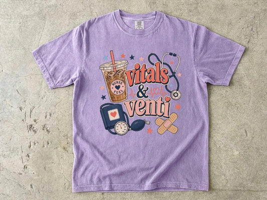 Vitals & Venti T-Shirt — Nurse & Healthcare Coffee Lovers Tee