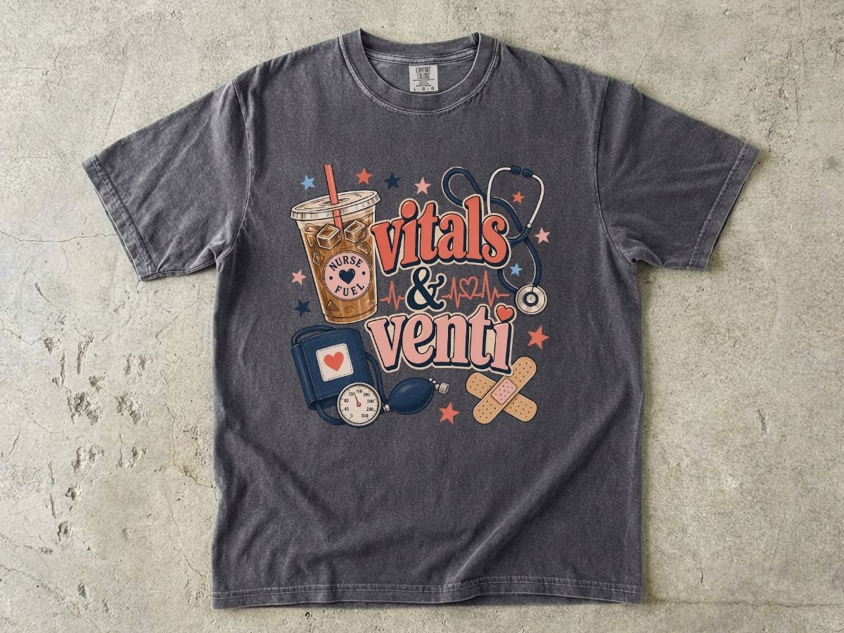 Vitals & Venti T-Shirt — Nurse & Healthcare Coffee Lovers Tee