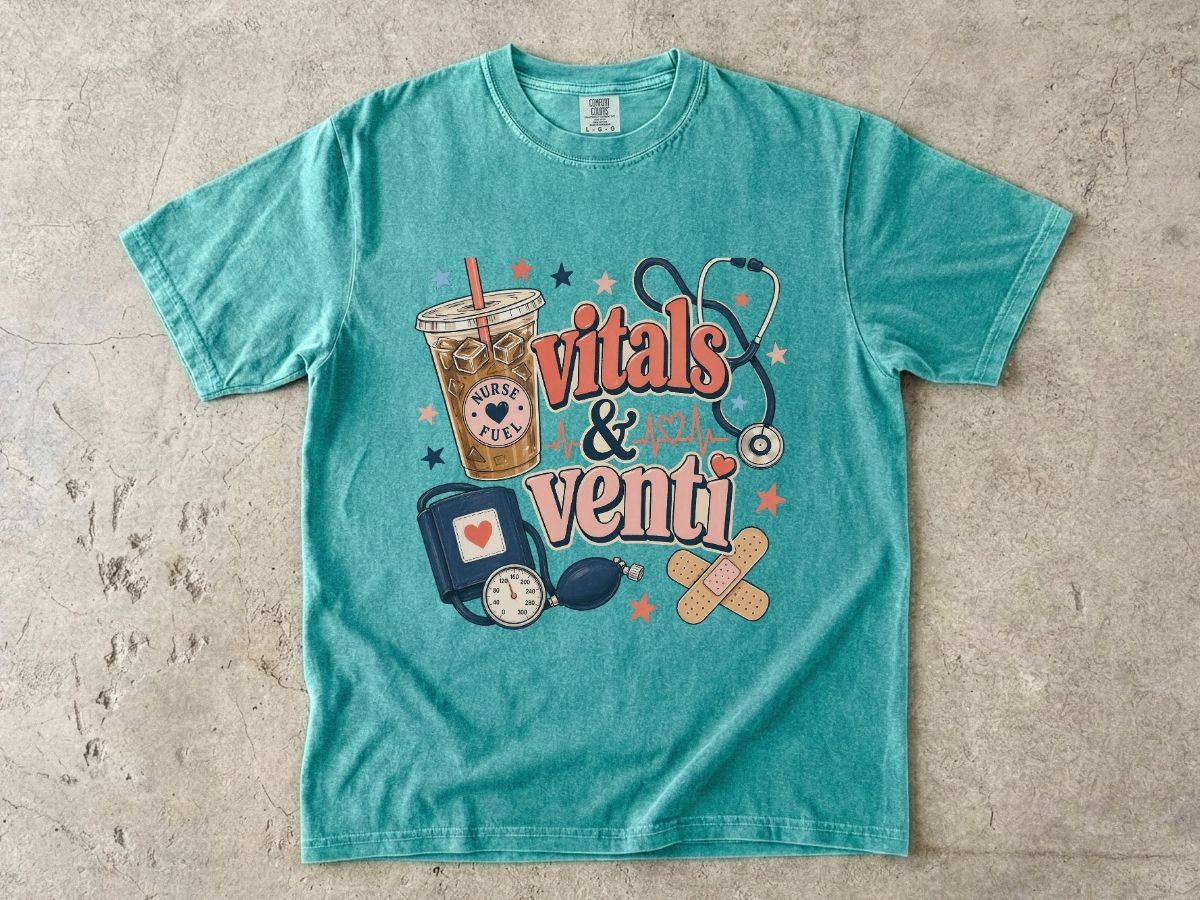Vitals & Venti T-Shirt — Nurse & Healthcare Coffee Lovers Tee