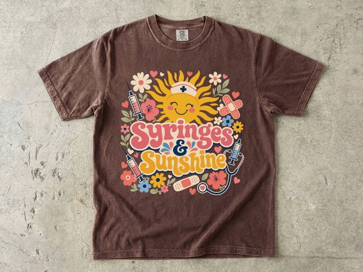 Syringes & Sunshine T‑Shirt — Cute Nurse & Healthcare Worker Graphic Tee