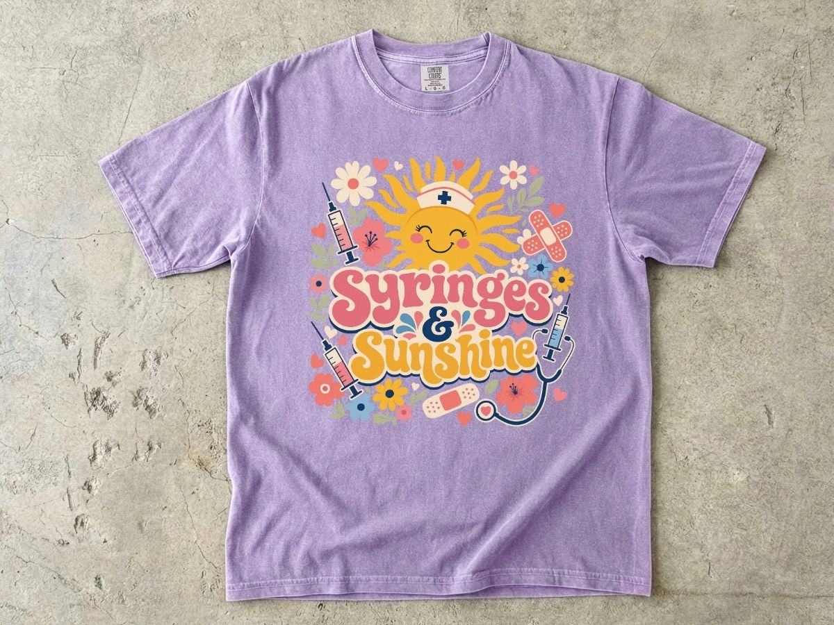 Syringes & Sunshine T‑Shirt — Cute Nurse & Healthcare Worker Graphic Tee