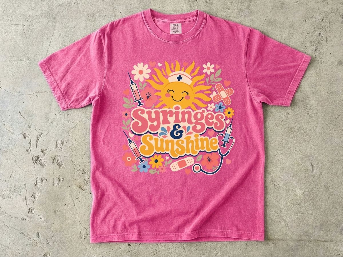Syringes & Sunshine T‑Shirt — Cute Nurse & Healthcare Worker Graphic Tee