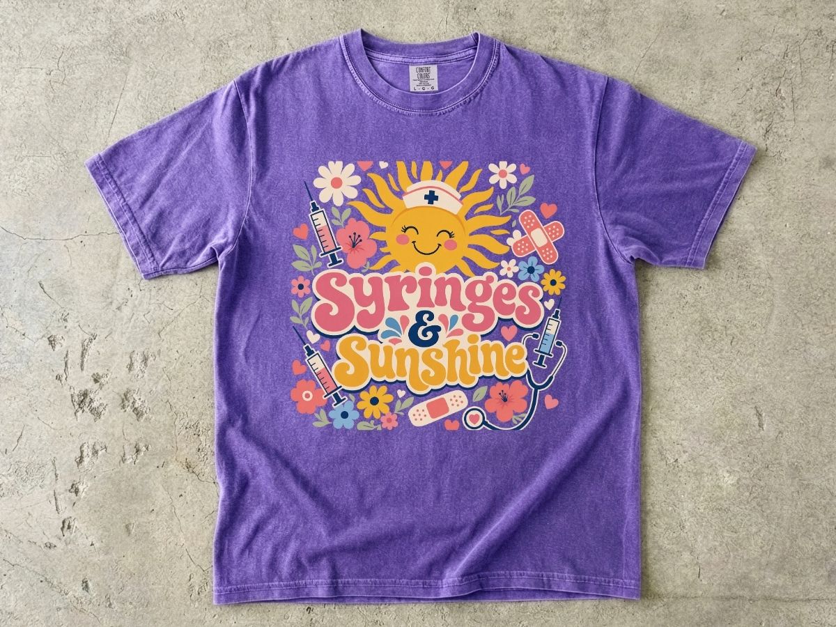 Syringes & Sunshine T‑Shirt — Cute Nurse & Healthcare Worker Graphic Tee