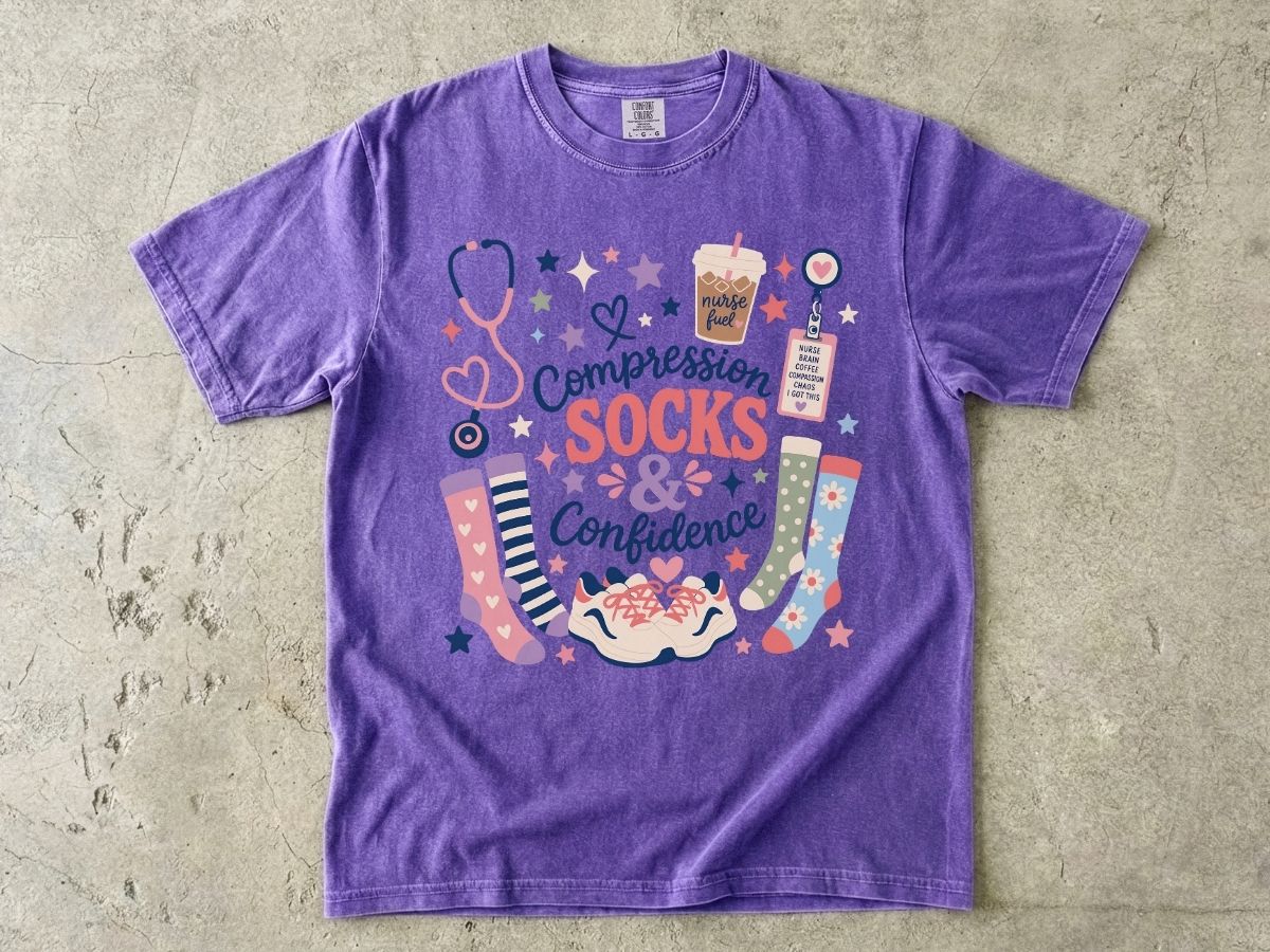 Compression Socks & Confidence T-Shirt — Nurse/Stethoscope Medical Comfort Tee