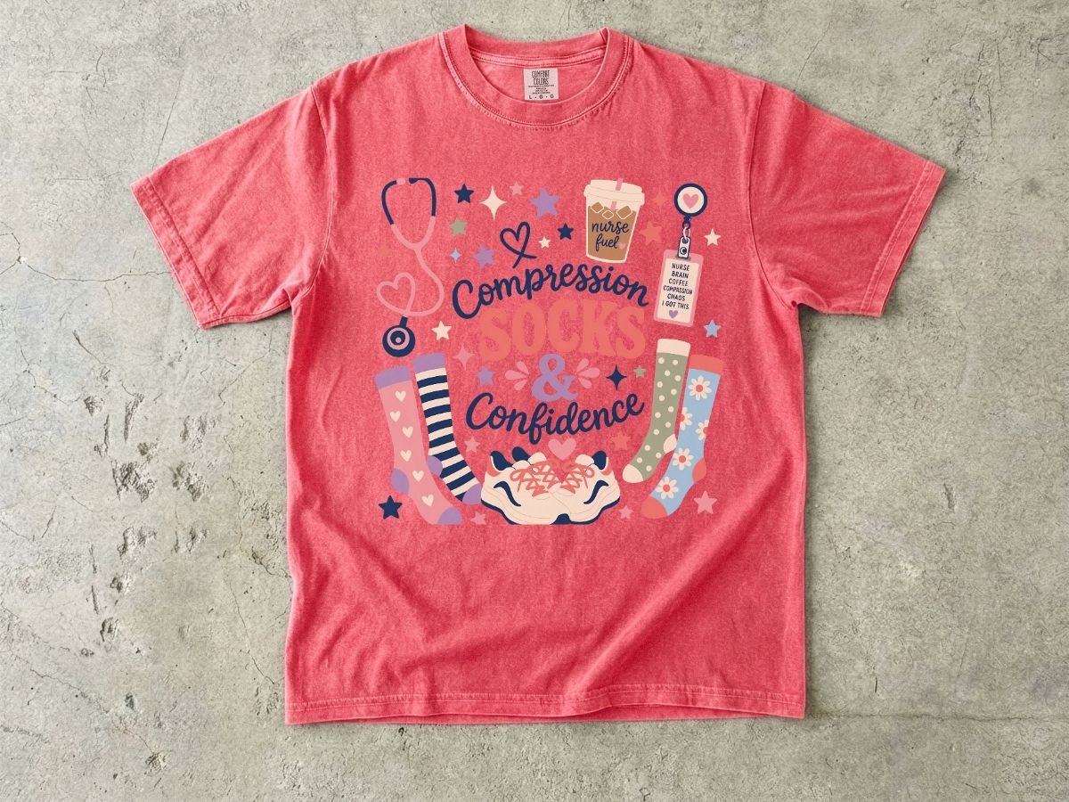 Compression Socks & Confidence T-Shirt — Nurse/Stethoscope Medical Comfort Tee