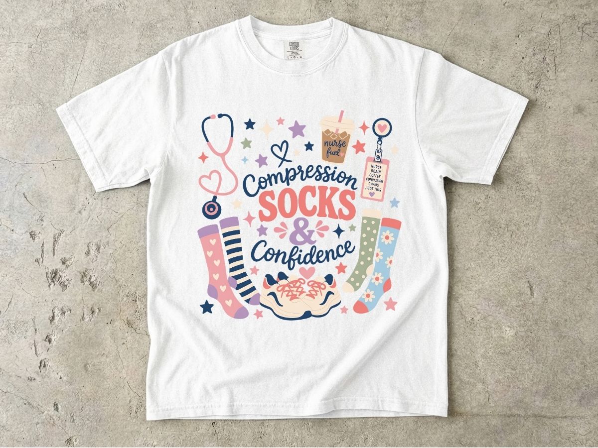 Compression Socks & Confidence T-Shirt — Nurse/Stethoscope Medical Comfort Tee