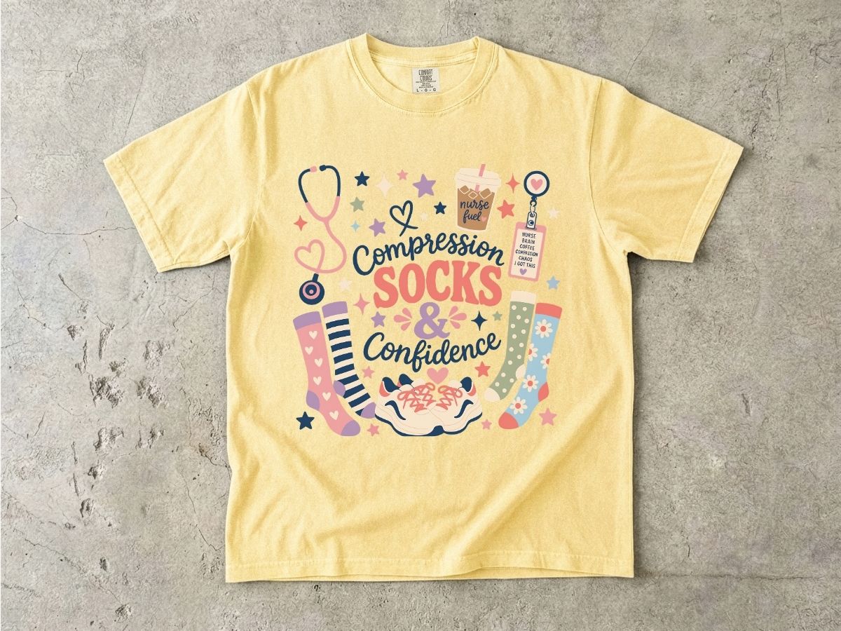 Compression Socks & Confidence T-Shirt — Nurse/Stethoscope Medical Comfort Tee