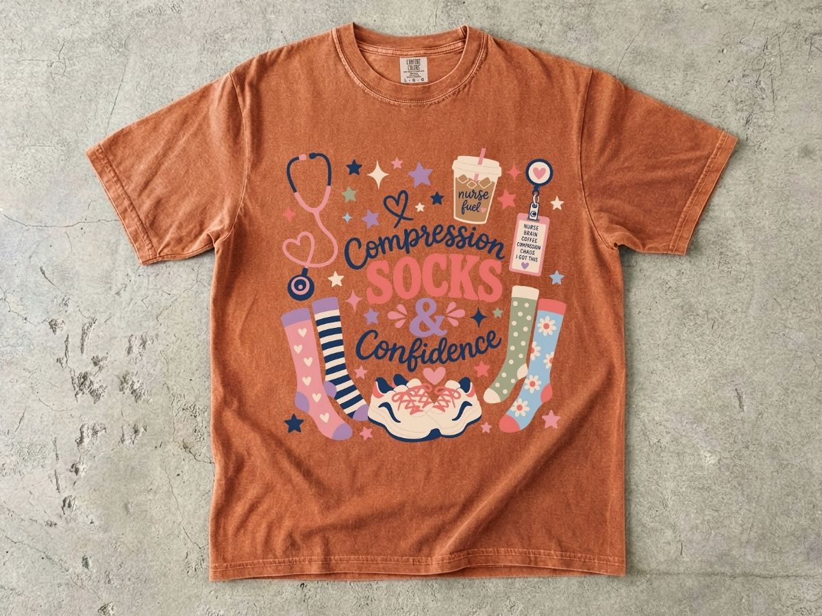 Compression Socks & Confidence T-Shirt — Nurse/Stethoscope Medical Comfort Tee