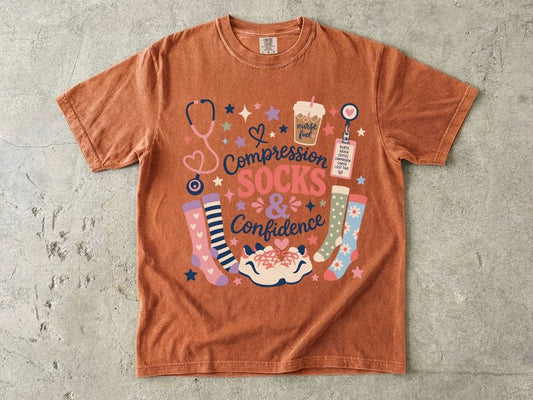 Compression Socks & Confidence T-Shirt — Nurse/Stethoscope Medical Comfort Tee