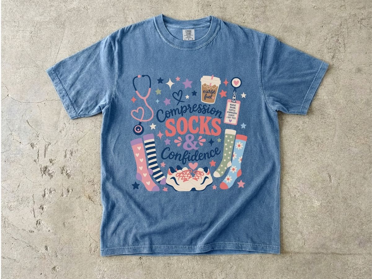 Compression Socks & Confidence T-Shirt — Nurse/Stethoscope Medical Comfort Tee
