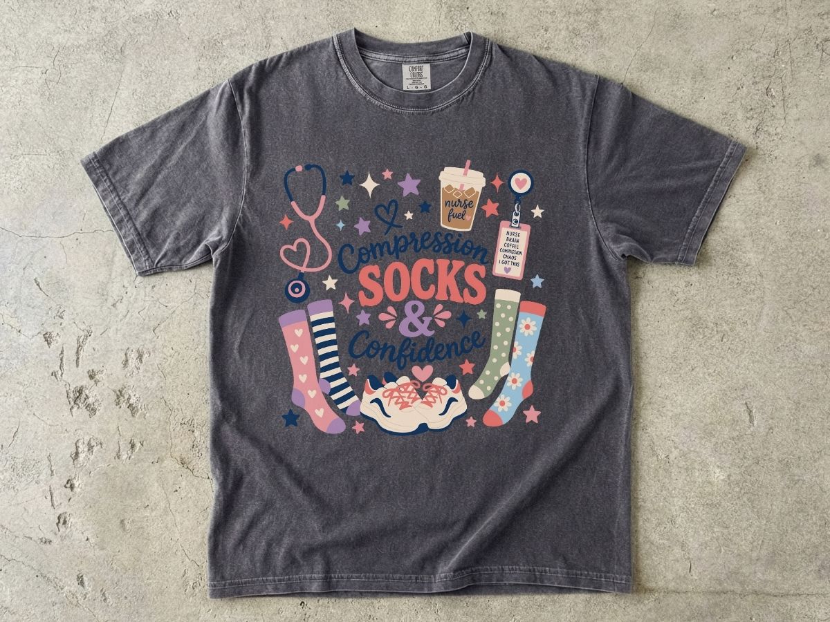 Compression Socks & Confidence T-Shirt — Nurse/Stethoscope Medical Comfort Tee