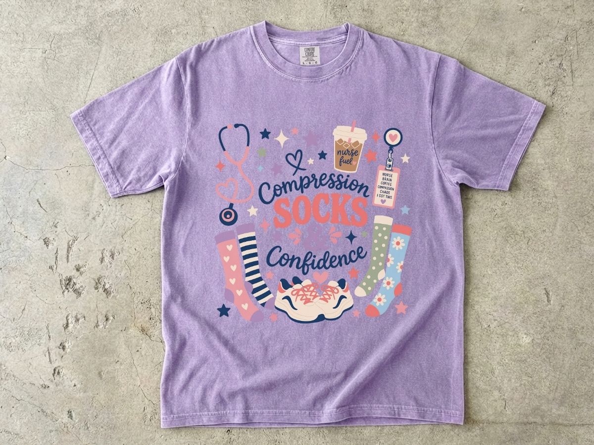 Compression Socks & Confidence T-Shirt — Nurse/Stethoscope Medical Comfort Tee