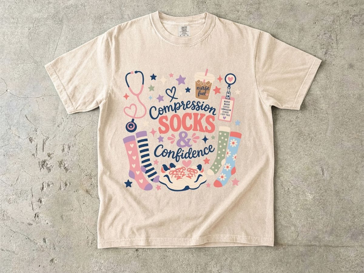 Compression Socks & Confidence T-Shirt — Nurse/Stethoscope Medical Comfort Tee