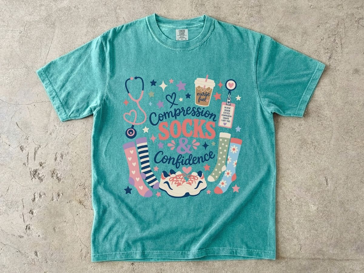 Compression Socks & Confidence T-Shirt — Nurse/Stethoscope Medical Comfort Tee