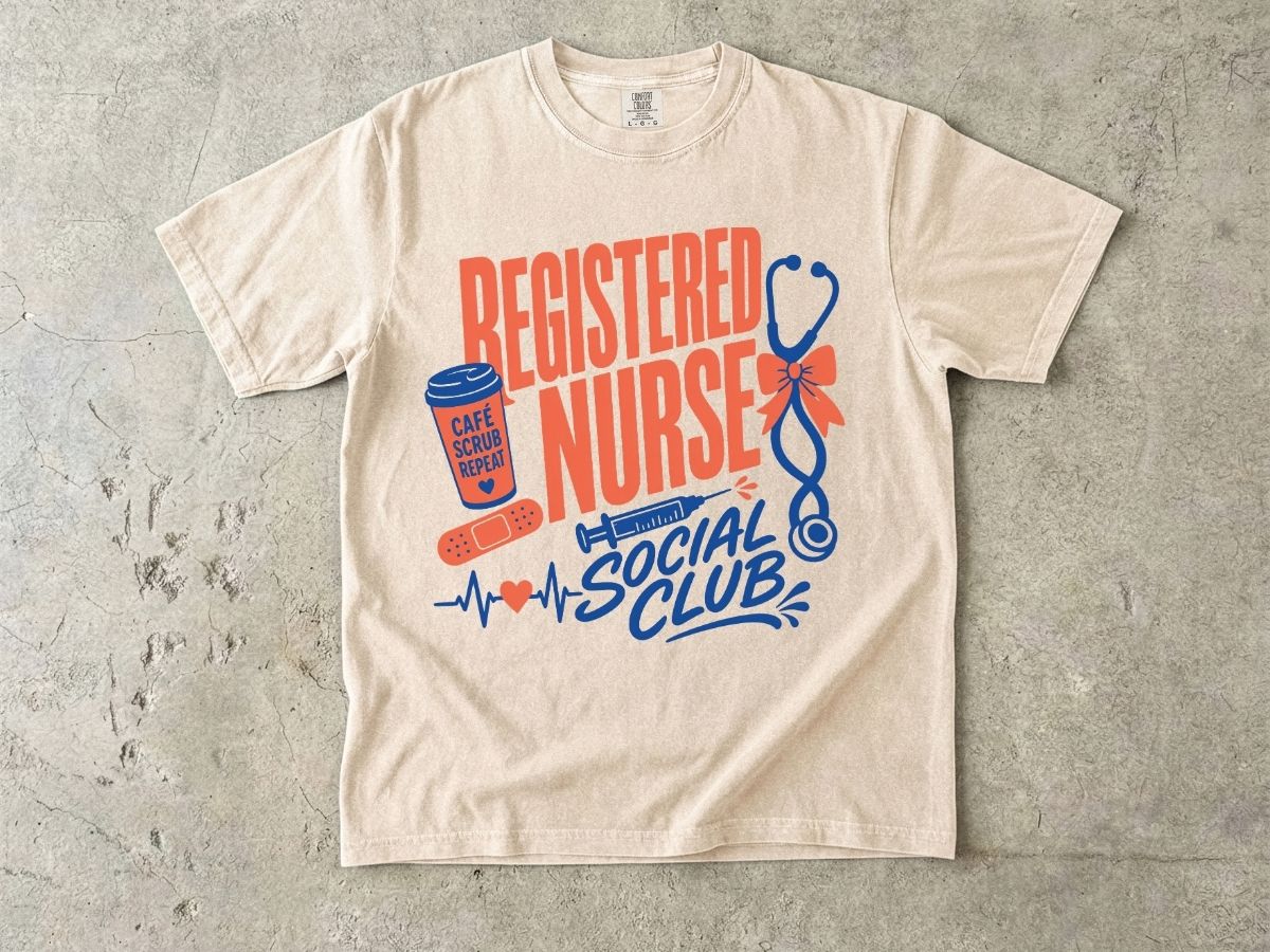 Registered Nurse Social Club T-Shirt — Nurse Stethoscope, Coffee & Bandage Graphic Tee