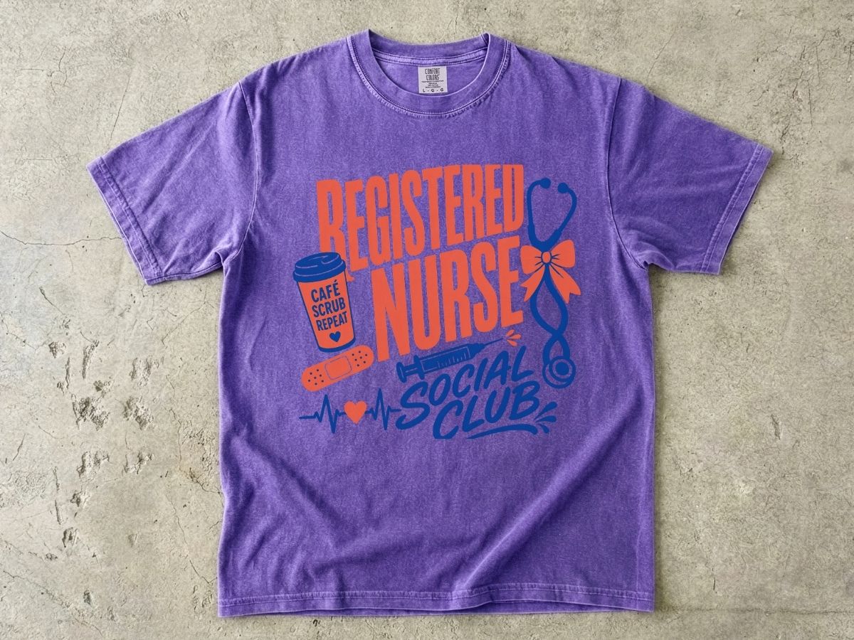 Registered Nurse Social Club T-Shirt — Nurse Stethoscope, Coffee & Bandage Graphic Tee