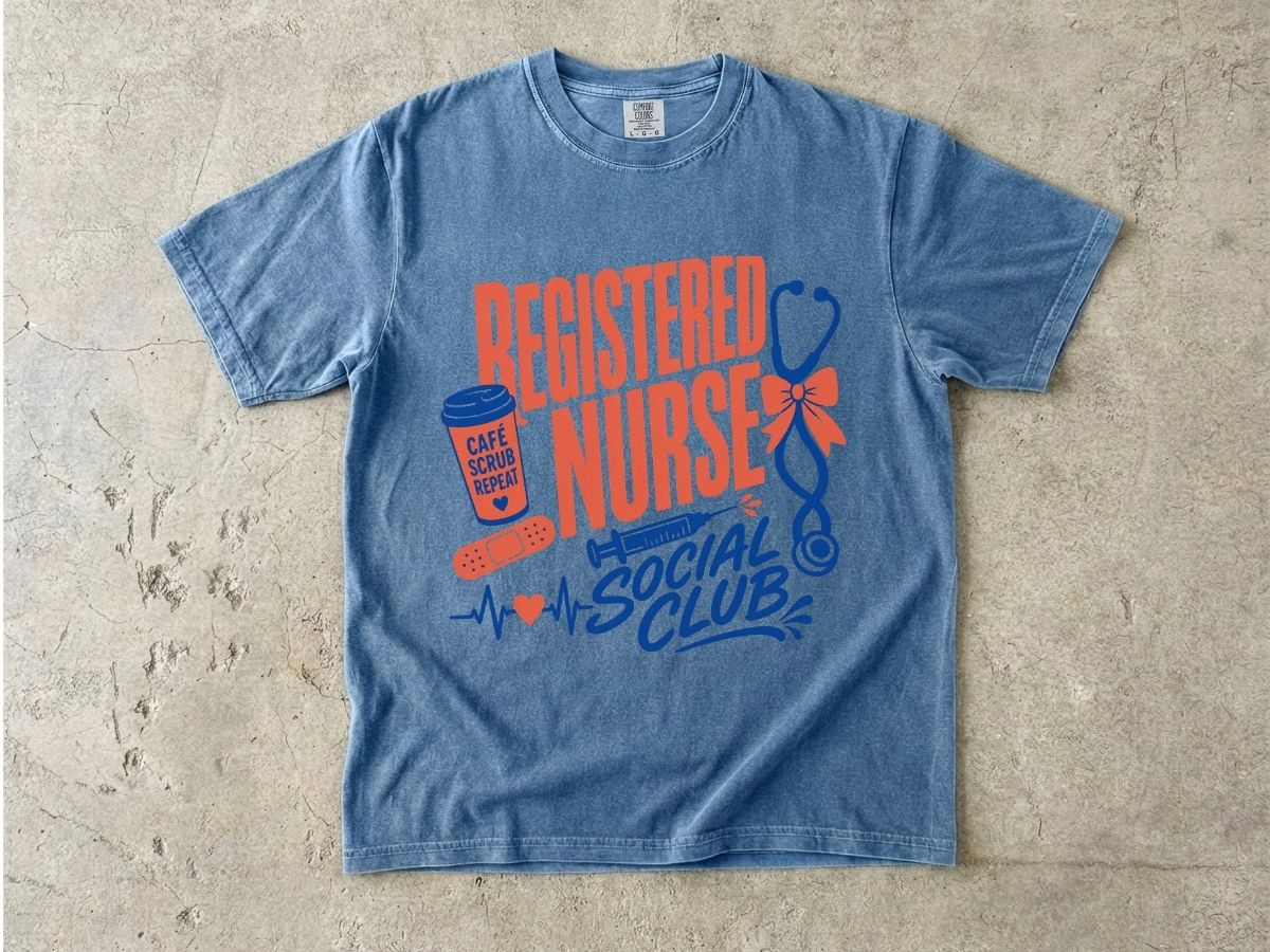 Registered Nurse Social Club T-Shirt — Nurse Stethoscope, Coffee & Bandage Graphic Tee
