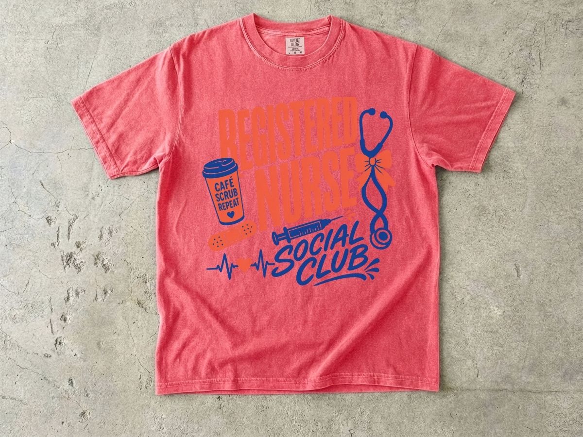 Registered Nurse Social Club T-Shirt — Nurse Stethoscope, Coffee & Bandage Graphic Tee