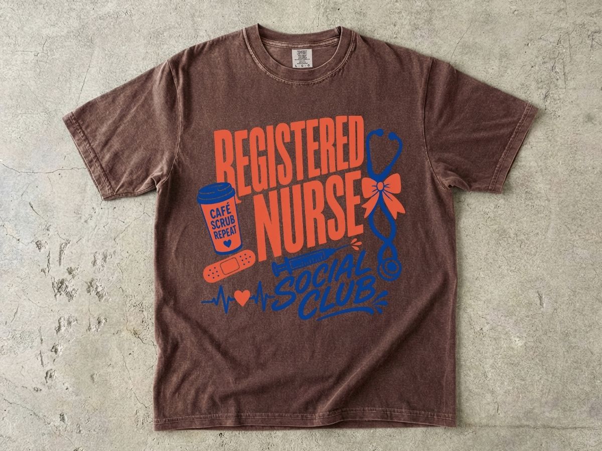 Registered Nurse Social Club T-Shirt — Nurse Stethoscope, Coffee & Bandage Graphic Tee