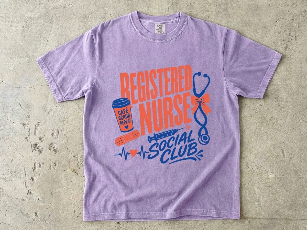 Registered Nurse Social Club T-Shirt — Nurse Stethoscope, Coffee & Bandage Graphic Tee