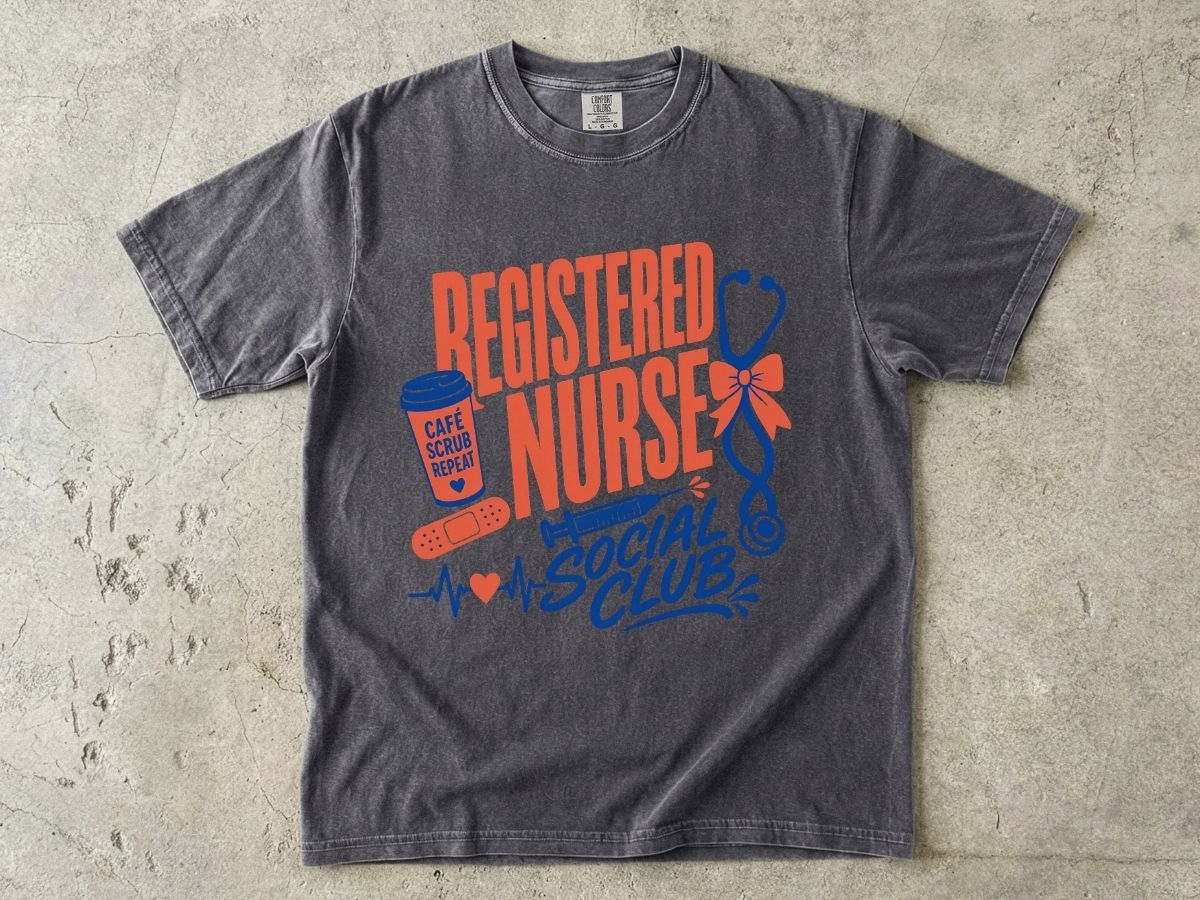 Registered Nurse Social Club T-Shirt — Nurse Stethoscope, Coffee & Bandage Graphic Tee