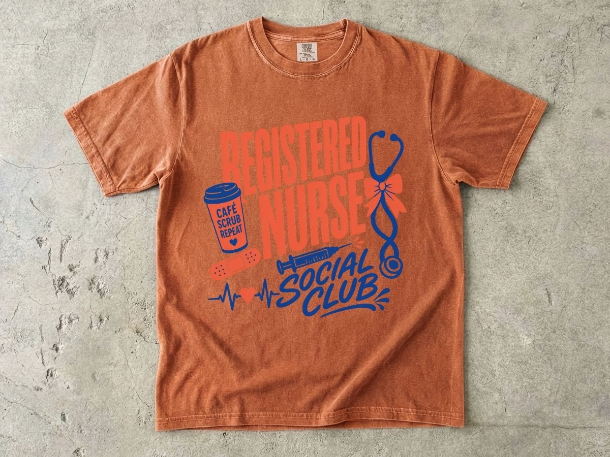Registered Nurse Social Club T-Shirt — Nurse Stethoscope, Coffee & Bandage Graphic Tee
