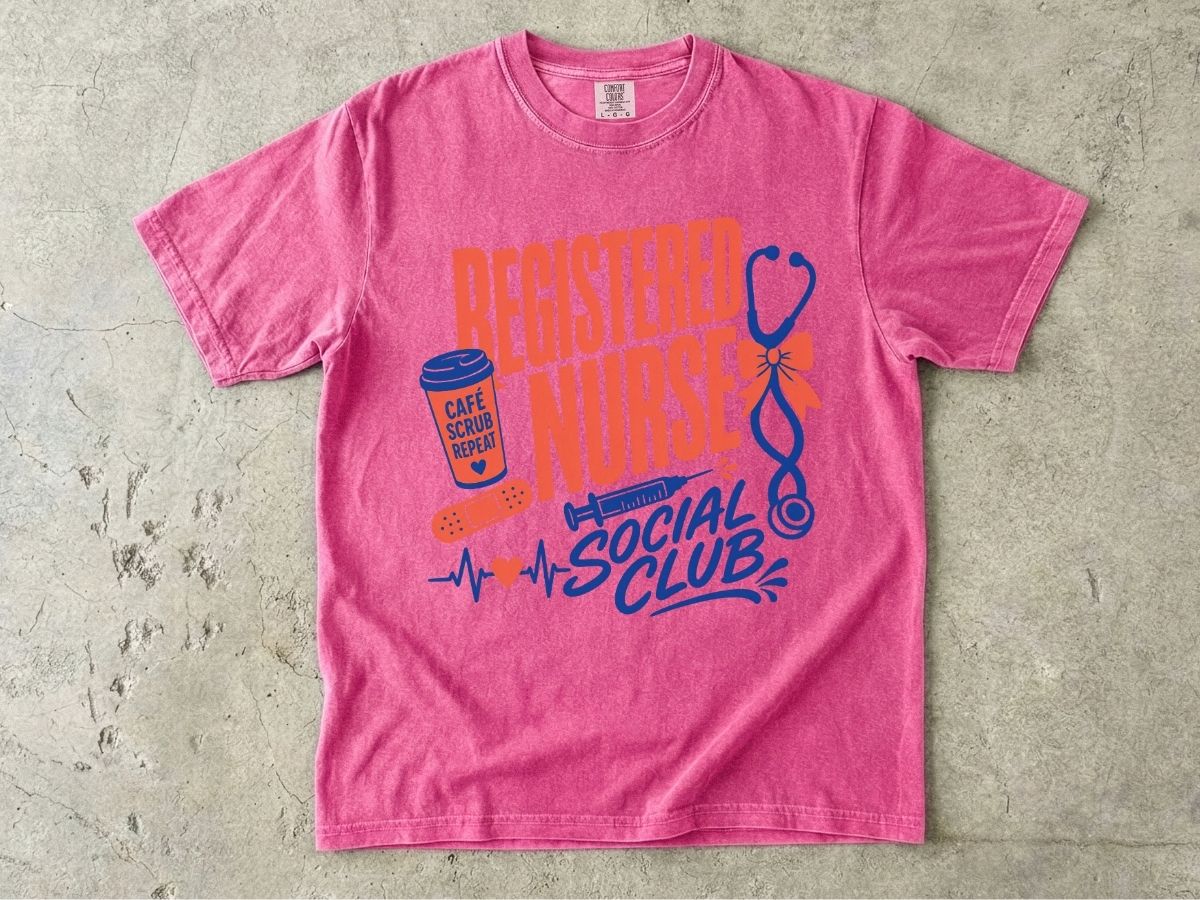 Registered Nurse Social Club T-Shirt — Nurse Stethoscope, Coffee & Bandage Graphic Tee