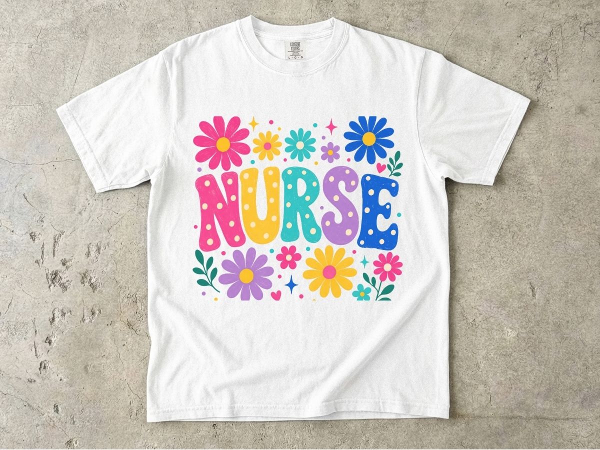 Floral Nurse Shirt | Colorful Bubble Letter Nurse Gift