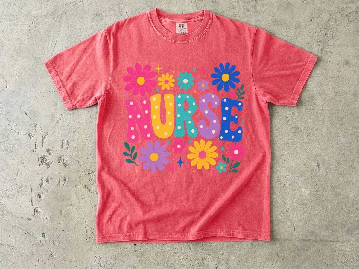 Floral Nurse Shirt | Colorful Bubble Letter Nurse Gift