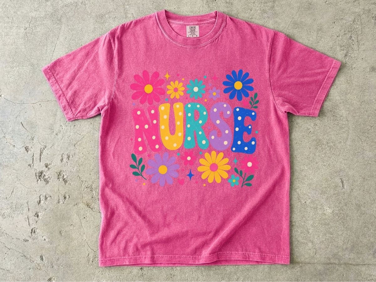 Floral Nurse Shirt | Colorful Bubble Letter Nurse Gift