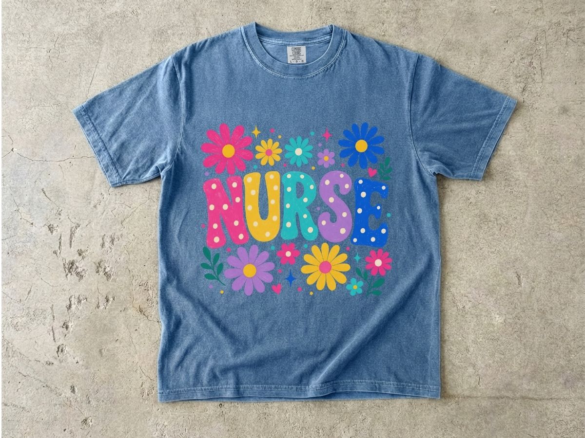Floral Nurse Shirt | Colorful Bubble Letter Nurse Gift