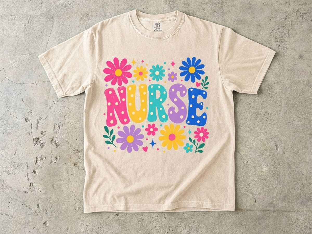 Floral Nurse Shirt | Colorful Bubble Letter Nurse Gift