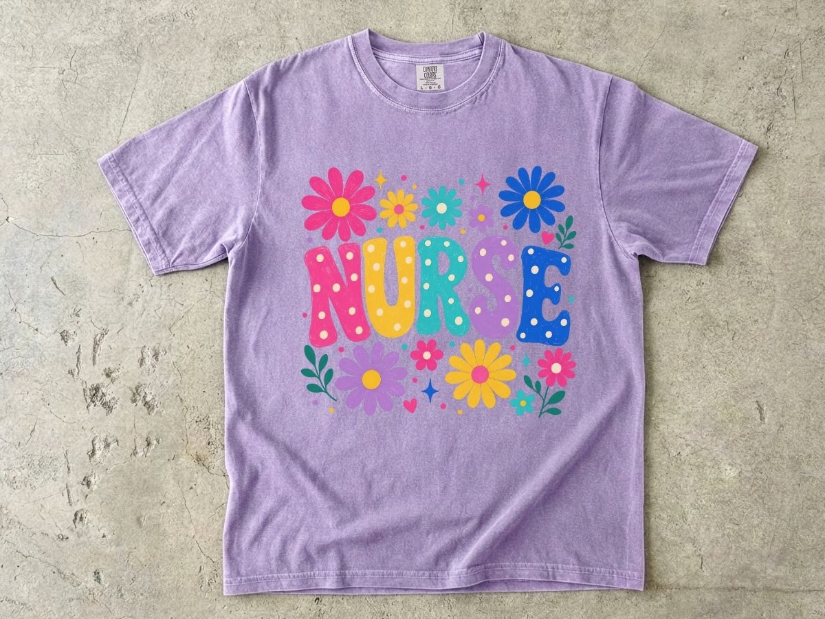 Floral Nurse Shirt | Colorful Bubble Letter Nurse Gift
