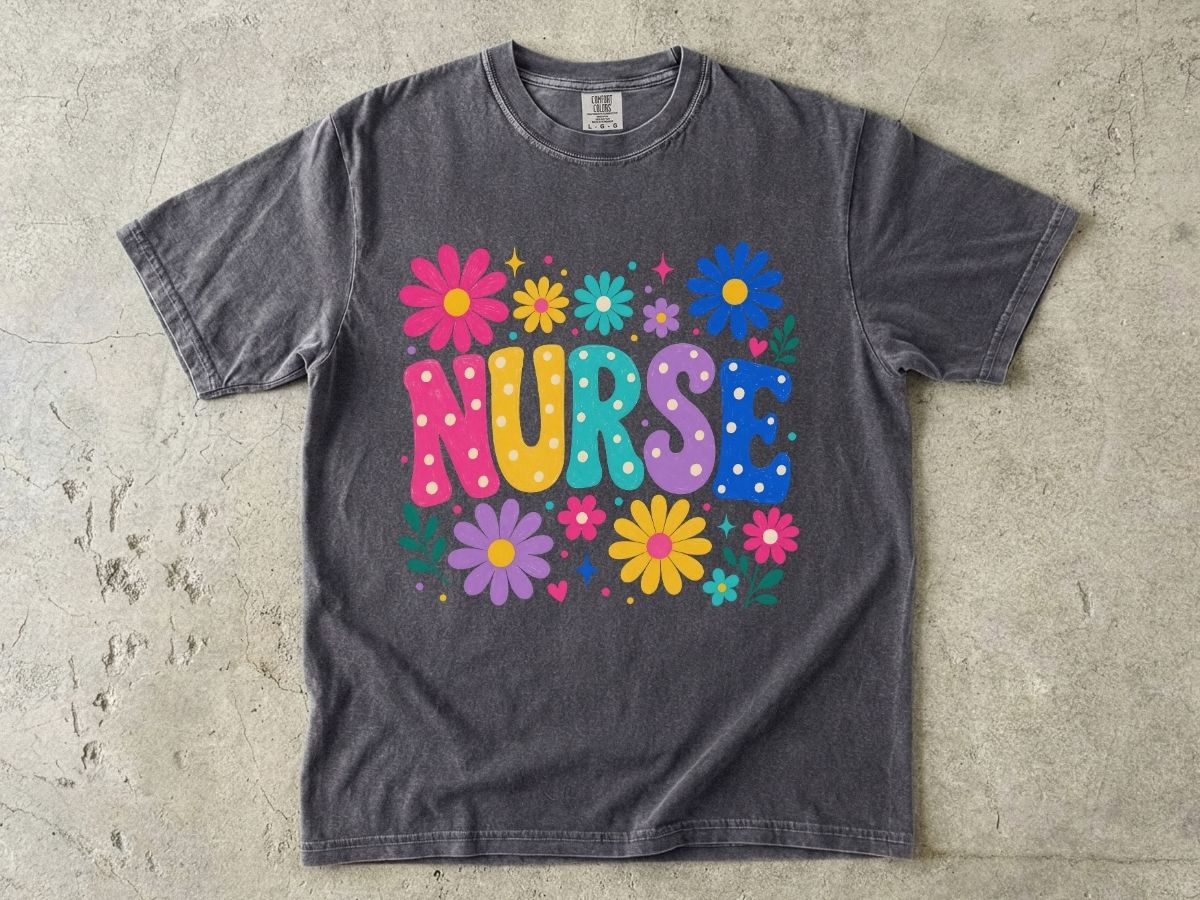 Floral Nurse Shirt | Colorful Bubble Letter Nurse Gift