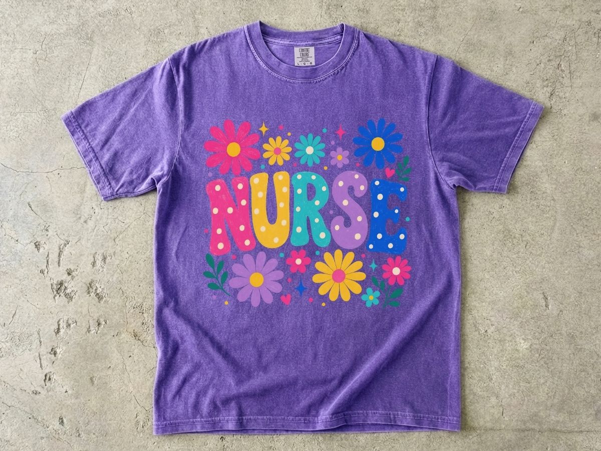 Floral Nurse Shirt | Colorful Bubble Letter Nurse Gift