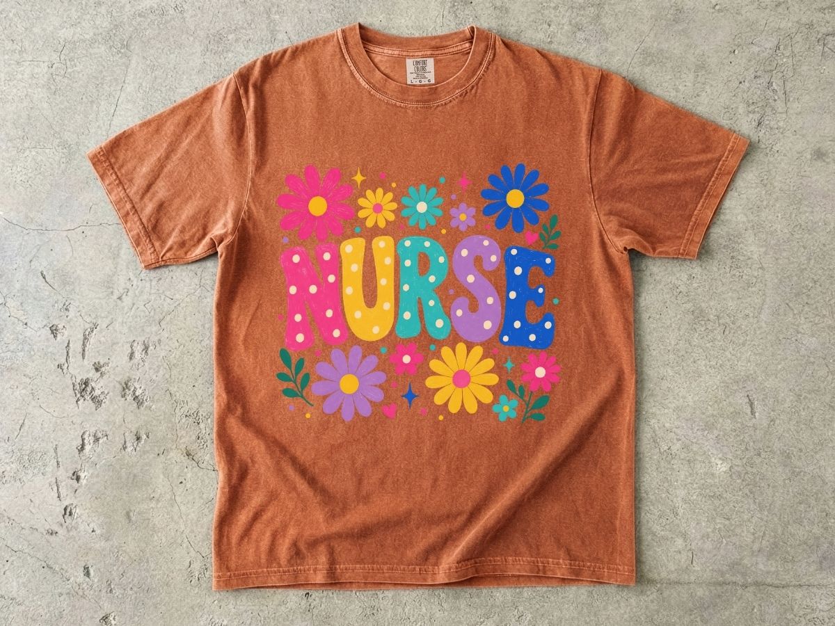 Floral Nurse Shirt | Colorful Bubble Letter Nurse Gift