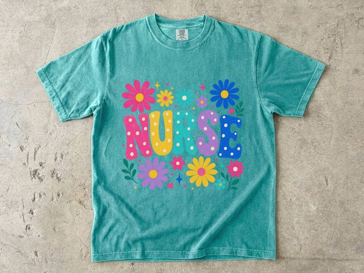 Floral Nurse Shirt | Colorful Bubble Letter Nurse Gift