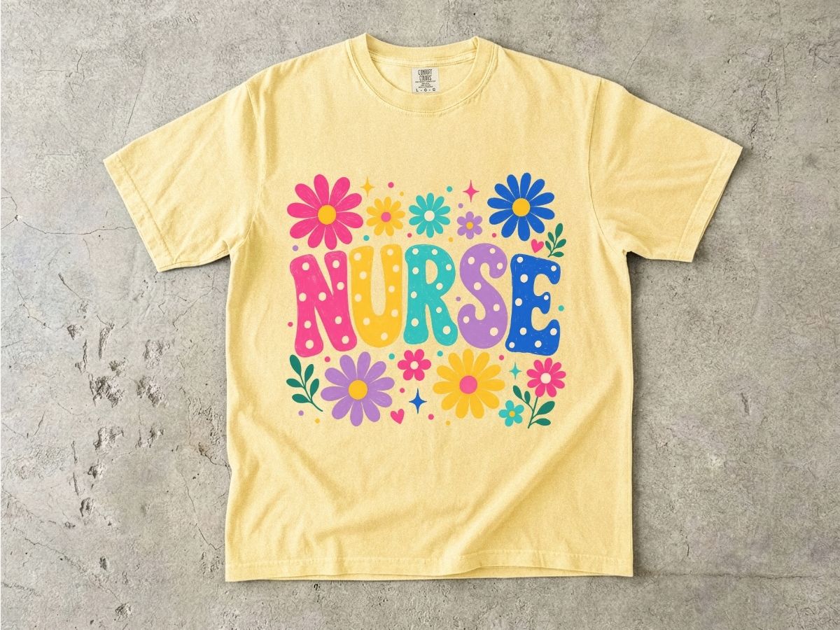 Floral Nurse Shirt | Colorful Bubble Letter Nurse Gift