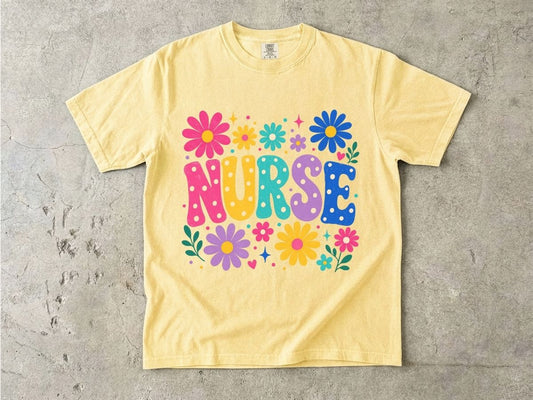 Floral Nurse Shirt | Colorful Bubble Letter Nurse Gift