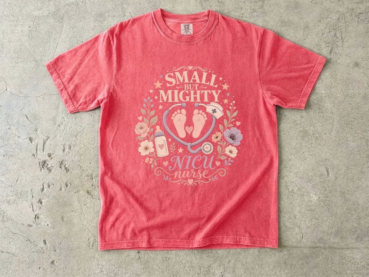 NICU Nurse T‑Shirt — "Small But Mighty" Floral Stethoscope Tee