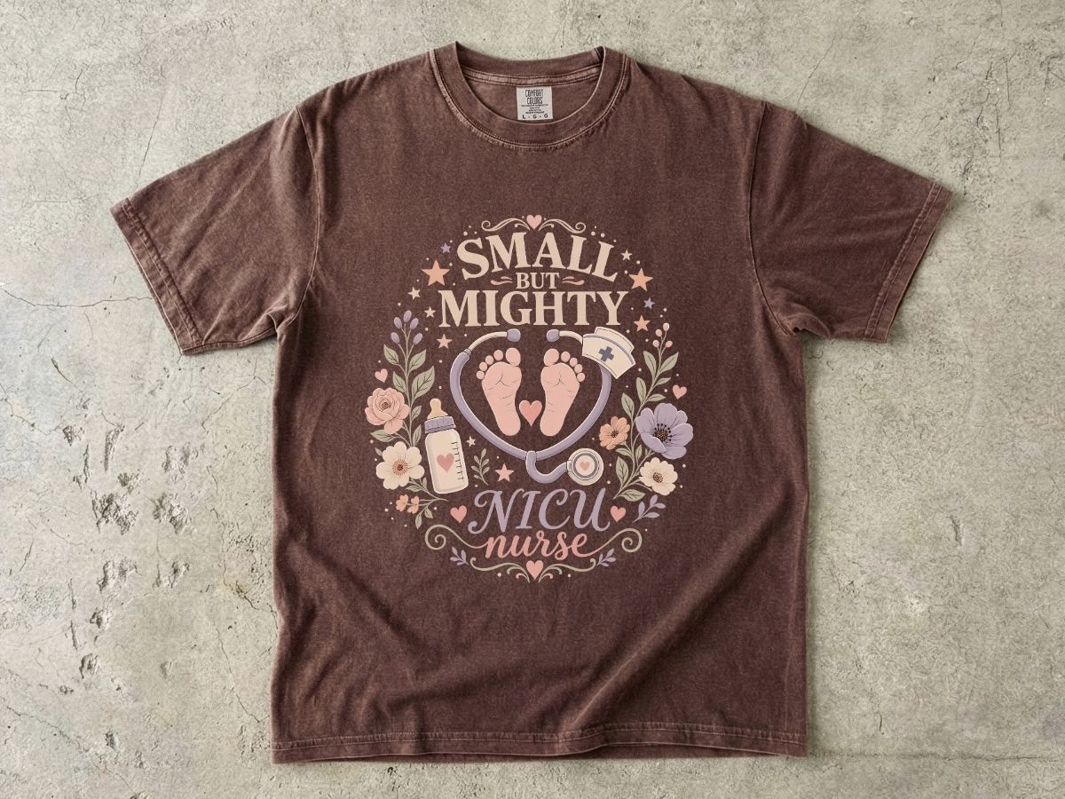 NICU Nurse T‑Shirt — "Small But Mighty" Floral Stethoscope Tee