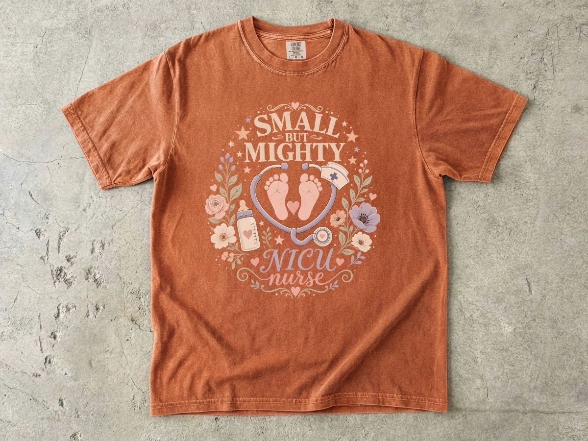 NICU Nurse T‑Shirt — "Small But Mighty" Floral Stethoscope Tee