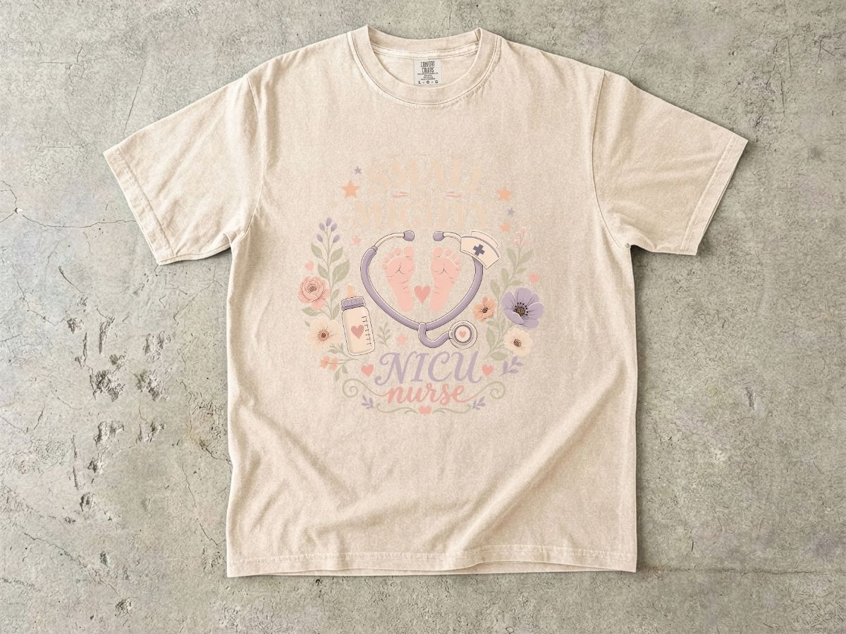 NICU Nurse T‑Shirt — "Small But Mighty" Floral Stethoscope Tee