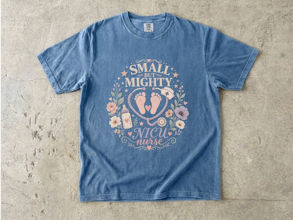 NICU Nurse T‑Shirt — "Small But Mighty" Floral Stethoscope Tee