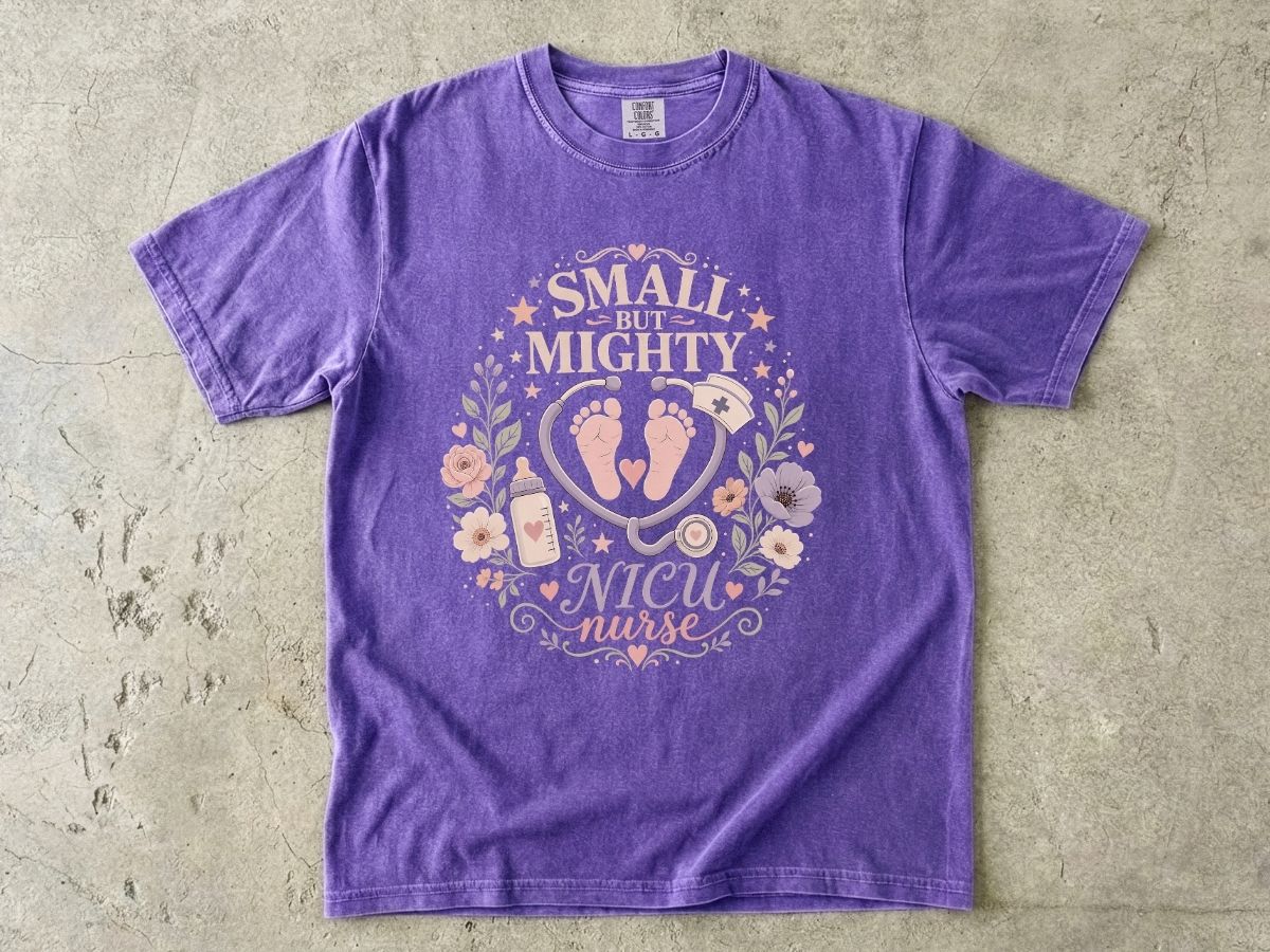 NICU Nurse T‑Shirt — "Small But Mighty" Floral Stethoscope Tee