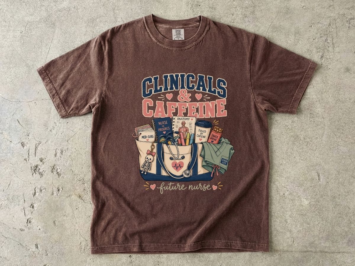 Clinicals & Caffeine T-Shirt — Future Nurse Coffee Tee