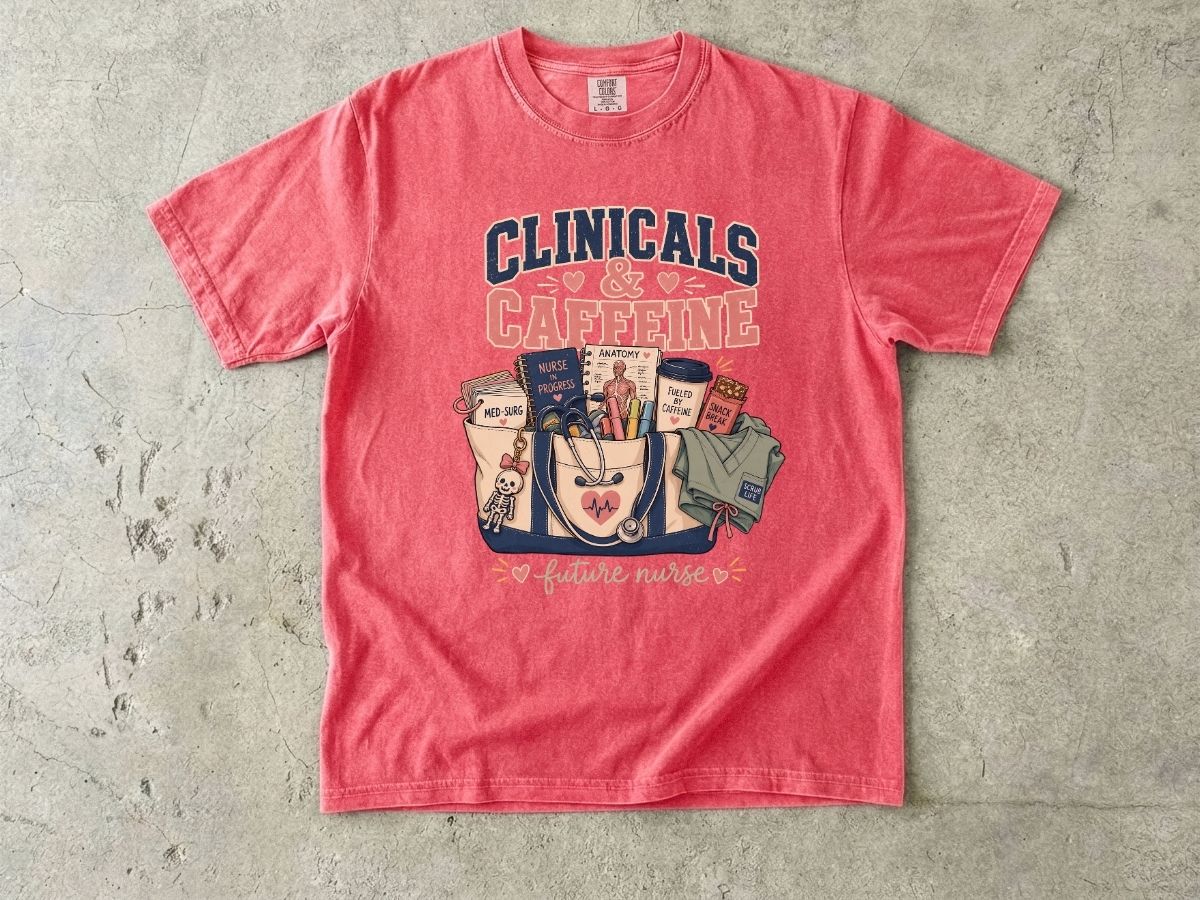 Clinicals & Caffeine T-Shirt — Future Nurse Coffee Tee